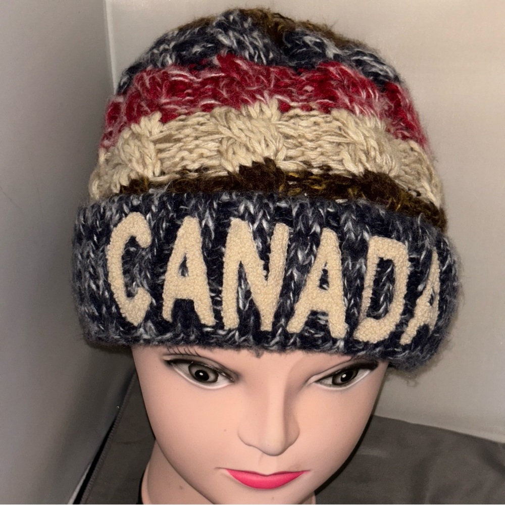 Babazoo Republic “Canada” Fleece Lined Beanie Hat Blue, White, Red & Brown Adult